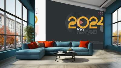 Happy new year poster design for the celebration of 2024. Premium vector number 2024 design. With orange color and with a modern look. Wall mural