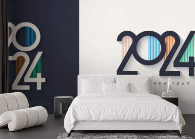 Modern happy new year 2024 design. With colorful striped numbers. Premium design for calendar, banner and template or poster design. Wall mural