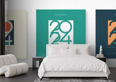 Retro Happy New Year 2024 greeting design with a choice of colors and unique concepts. Premium design for greetings, banners, posters, calendar or social media post. Wall mural