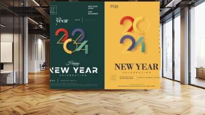 Set of poster designs for happy new year 2024 celebrations. With unique and colorful numbers. Premium vector design to celebrate welcoming the new year 2024. Wall mural