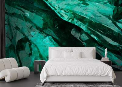 Dioptase crystal macro detail texture background. close-up raw rough unpolished semi-precious gemstone Wall mural