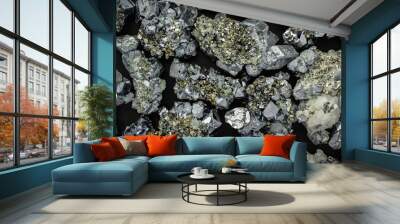 Galena and pyrite macro detail texture background. close-up raw rough unpolished semi-precious gemstone Wall mural