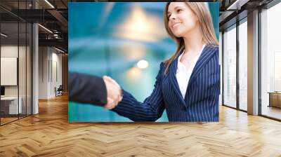 businesswoman shaking hand Wall mural