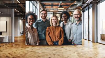 Diverse business team smiling together in modern office Wall mural