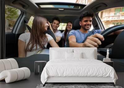 group of friends on a car Wall mural