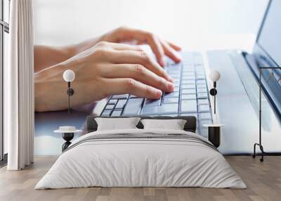 male hands typing on the laptop Wall mural