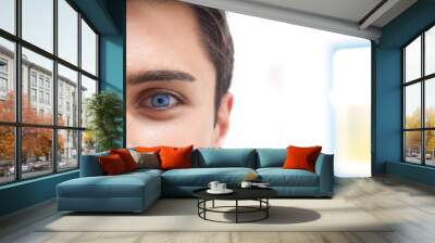 Man blue eye macro with office background Wall mural