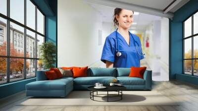 Portrait of a beautiful smiling nurse Wall mural