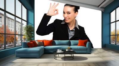 Portrait of beautiful girl showing OK sign and smiling Wall mural