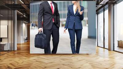 Portrait of businesspeople walking and talking  Wall mural