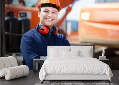 portrait of worker in a construction site Wall mural