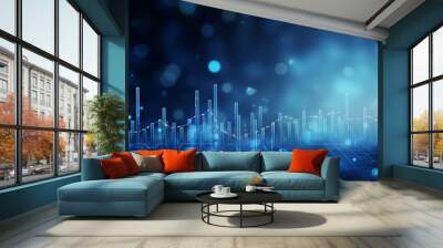  High quality, high resolution stock market graph on blue background with bokeh lights. Abstract financial business concept for wallpaper or web design in dark style. High detail, sharp focus, profess Wall mural