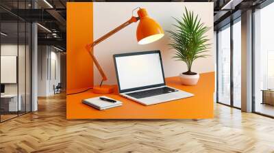 Desk lamp with notebook3D Rendering, isometric Wall mural