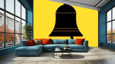 Black Ringing bell icon isolated on yellow background. Alarm symbol, service bell, handbell sign, notification symbol. Long shadow style. Vector. Wall mural