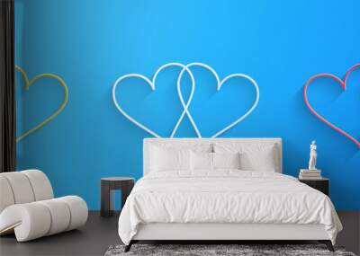 Paper cut Two Linked Hearts icon isolated on blue background. Heart two love. Romantic symbol linked, join, passion and wedding. Valentine day symbol. Paper art style. Vector. Wall mural