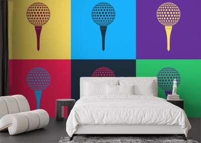 Pop art Golf ball on tee icon isolated on color background. Vector. Wall mural