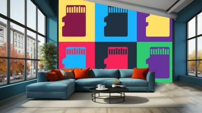 Pop art Micro SD memory card icon isolated on color background. Vector. Wall mural