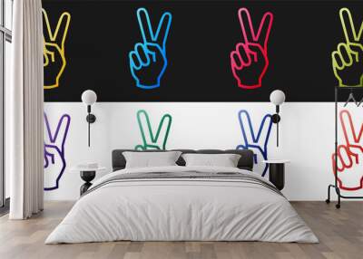 set hand showing two finger icon isolated on black and white background. victory hand sign. vector. Wall mural