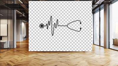 Stethoscope with a heart beat icon isolated on transparent background. Medical concept. Pulse care symbol. Flat design. Vector Illustration Wall mural