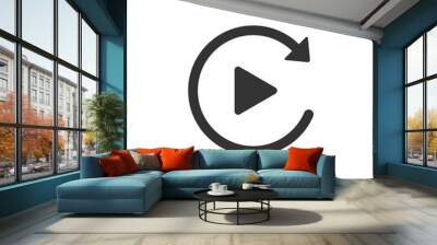 Video play button like simple replay icon isolated. Flat design. Vector Illustration Wall mural