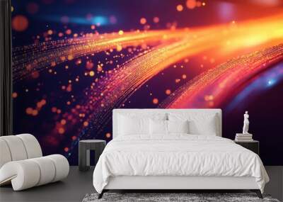 Abstract background with glowing fiber optic cables, close up Digital technology concept Wall mural