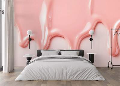 pink paint drips elegantly on white background, creating visually appealing and artistic effect. glossy texture adds depth and interest to composition Wall mural