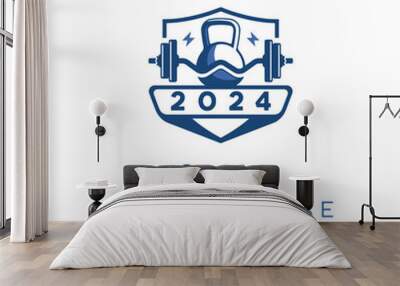 Two editable vector silhouettes of people exercising in a gym Wall mural