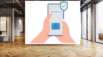 OTP One-time password for secure transaction on digital payment transaction for mobile app on smartphone screen 2-Step verification Vector illustration flat design Mobile phone in hand Enter otp

 Wall mural