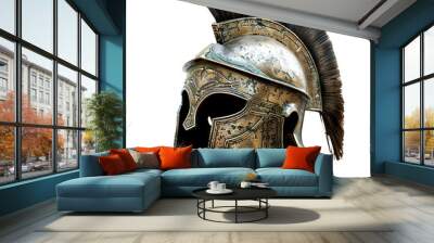 medieval knight helmet and sword on transparent background, clipping path, png,  Wall mural