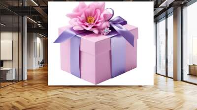 pink gift box with bow on transparent background, clipping path, png,  Wall mural