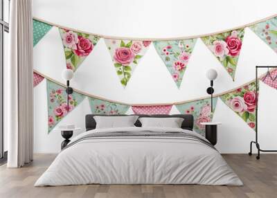 floral bunting flag isolated on transparent background, element remove background, element for design Wall mural