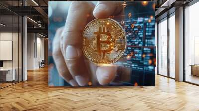 businessman's hand showing cryptocurrency on digital chart. Wall mural