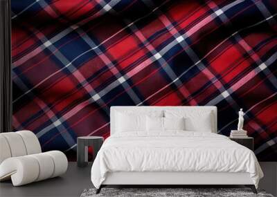 Red and Blue Plaid Fabric Texture Wall mural