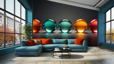 Five Colored Glass Balls on a Dark Surface Wall mural