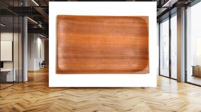 Top view square wooden wood plate isolated on white background. Wall mural