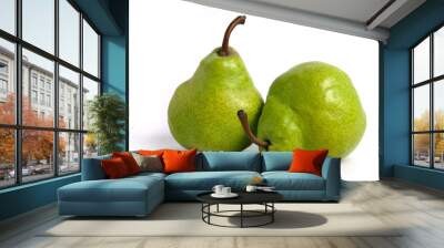 Two green Packham pears fruit isolated on white background Wall mural