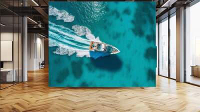 Aerial view of the speed boat in the sea clear blue water ,Generative AI
 Wall mural