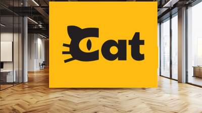 Cat text logo with face Wall mural