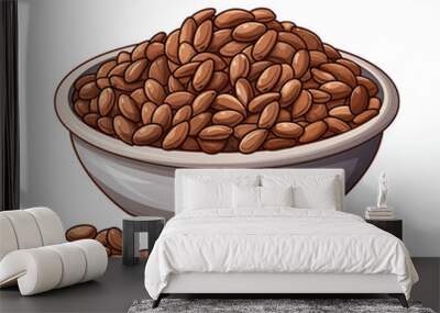 A cartoon bowl filled with roasted coffee beans on a clean surface during daytime Wall mural