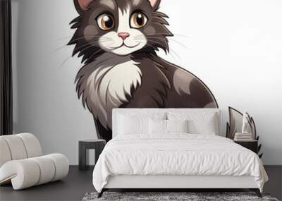 A playful cartoon cat sitting on the floor with a friendly expression during daytime Wall mural