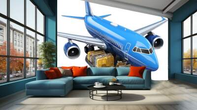 Blue Passenger Airplane With Luggage Storage Exposed Wall mural