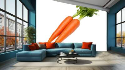 Two Fresh Orange Carrots With Green Tops Isolated On Transparent Background Wall mural