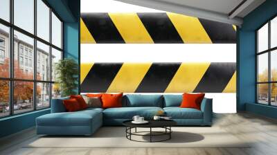 A weathered yellow and black construction barrier, standing as a stark warning of potential danger, signifies work in progress and the need for caution, isolated on transparent background. Wall mural