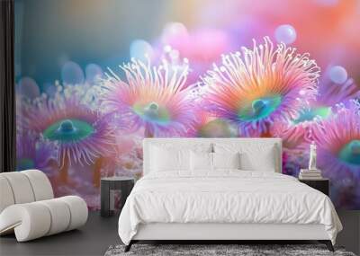 Vibrant Cluster of Swaying Anemones Underwater Wall mural