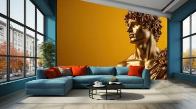 A beautiful ancient gold greek, roman stoic male statue, sculpture on a golden backdrop. Great for philosophy quotes. Wall mural