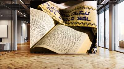 Hebrew prayer book and a tallit, a jewish prayer shawl Wall mural