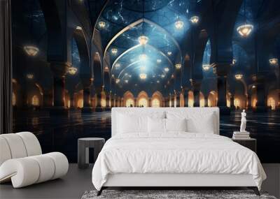 Islamic mosque interior architecture. Celebration of Ramadan Kareem Wall mural