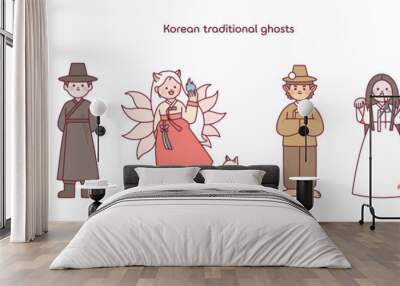 A collection of Korean ghost characters. Goblin, reaper, gumiho, virgin ghost Wall mural