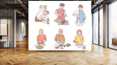 A collection of people doing various dishes. hand drawn style vector design illustrations.  Wall mural