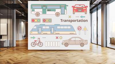 A collection of vehicles. outline simple vector illustration. Wall mural